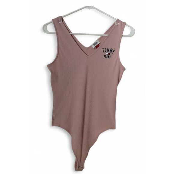 Tommy Jeans Pink Ribbed Bodysuit Women’s Size M Logo Tank One Piece - Picture 1 of 7